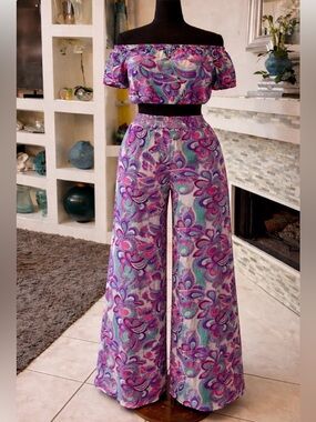 2pc Ashley Stewart abstract wide leg pant set size 14/16